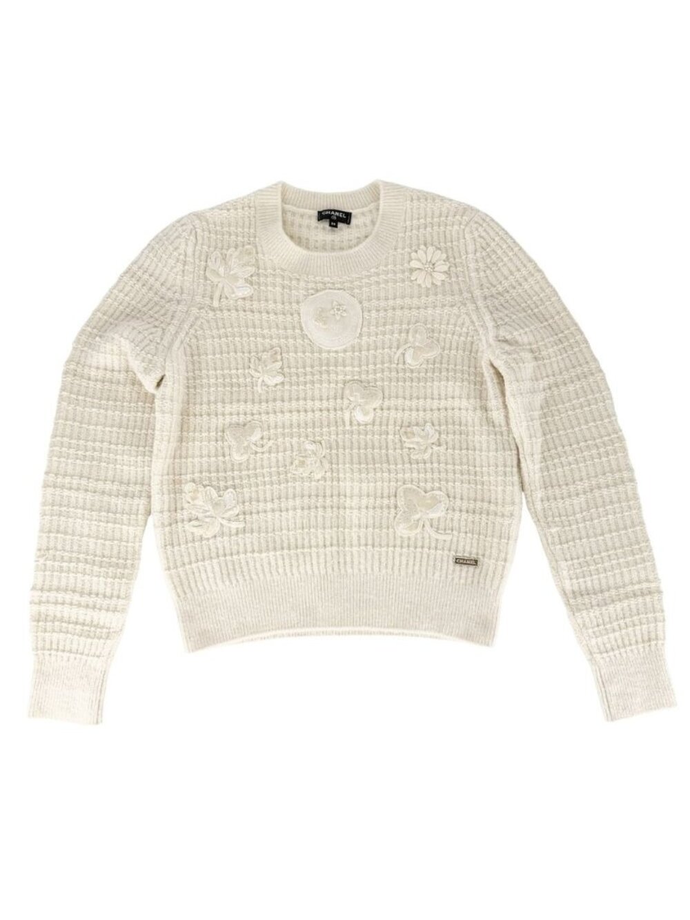 Chanel Knit CC Logo Top Vintage Ivory Cashmere Wool Polyamide Fall Winter 38